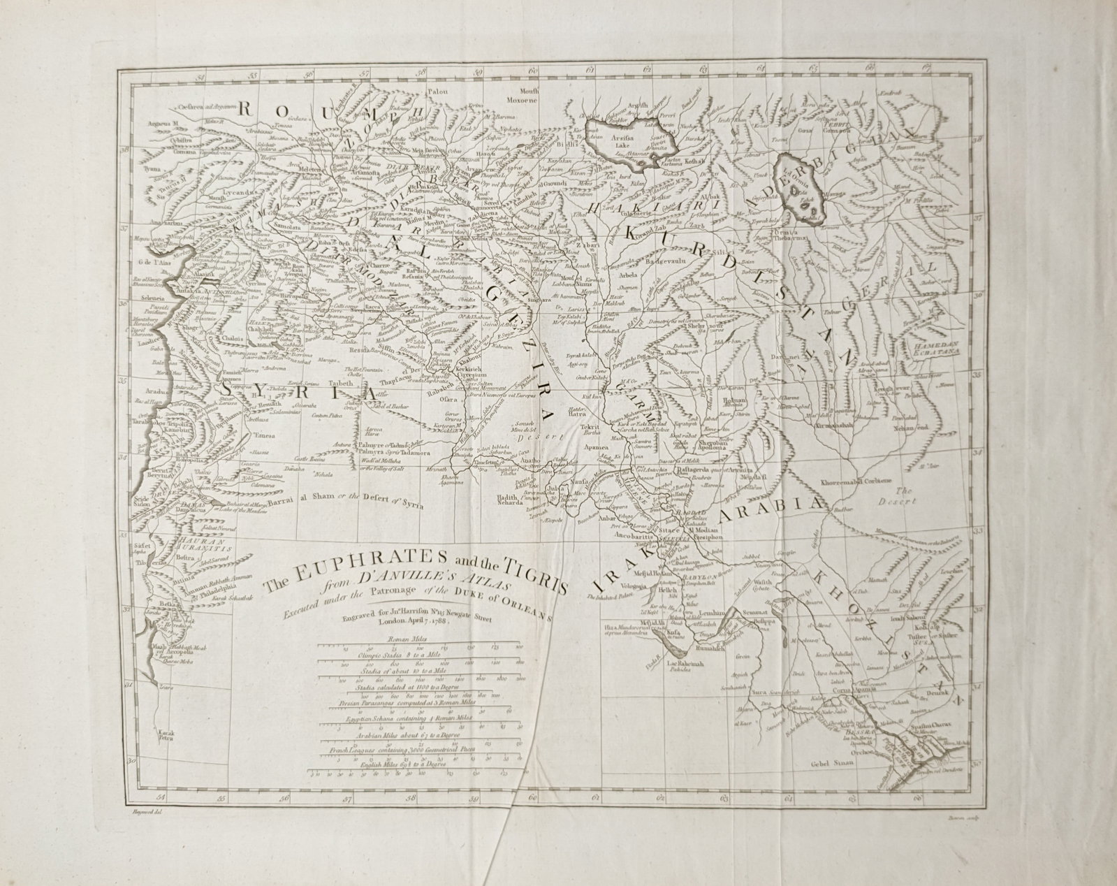 Jean-Baptiste Bourguignon d'Anville – Map of the Euphrates and the Tigris – Engraving (1 of 2)