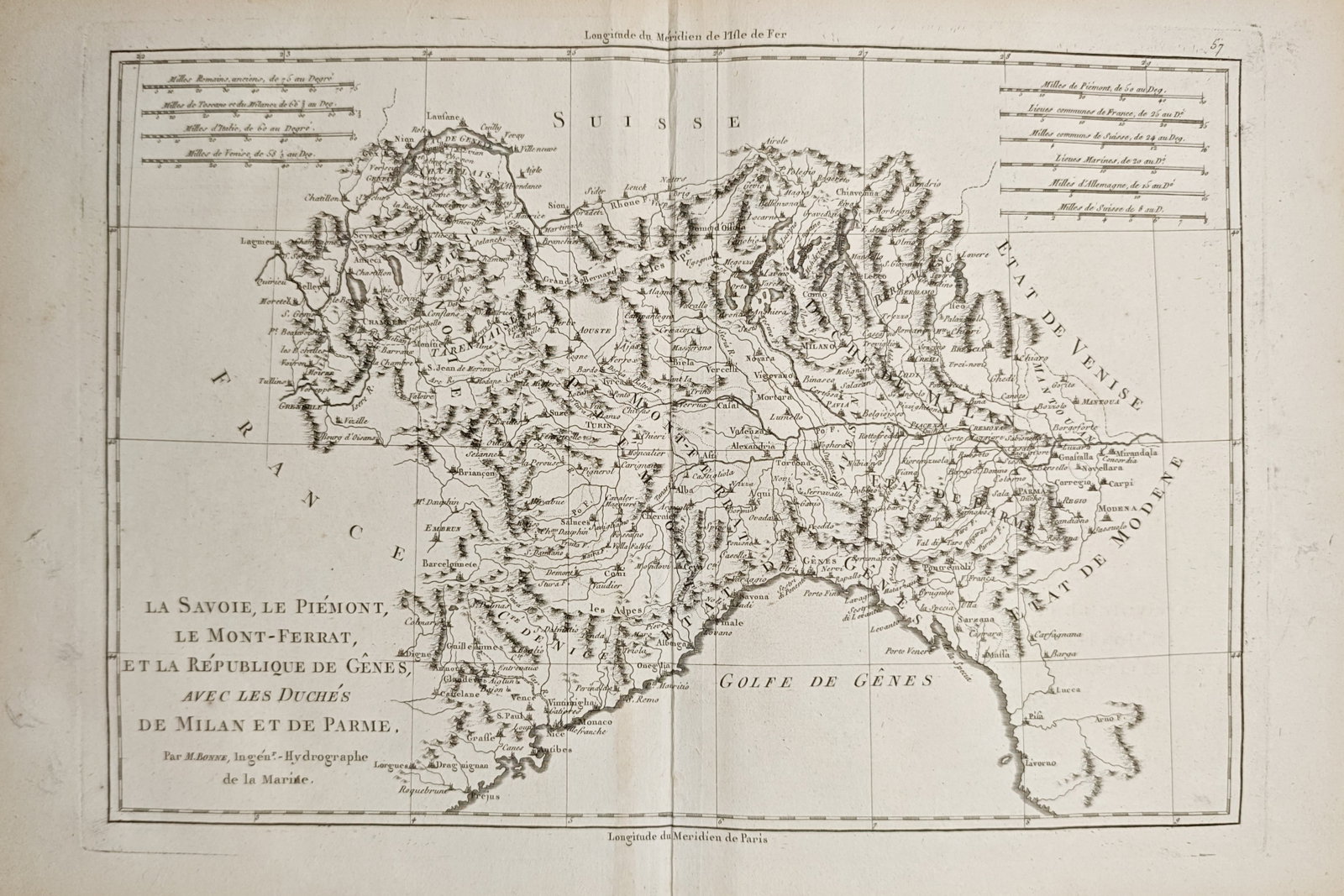 Rigobert Bonne – Map of Savoy, Piedmont, and Northern Italy – Engraving (18th Century) (1 of 2)