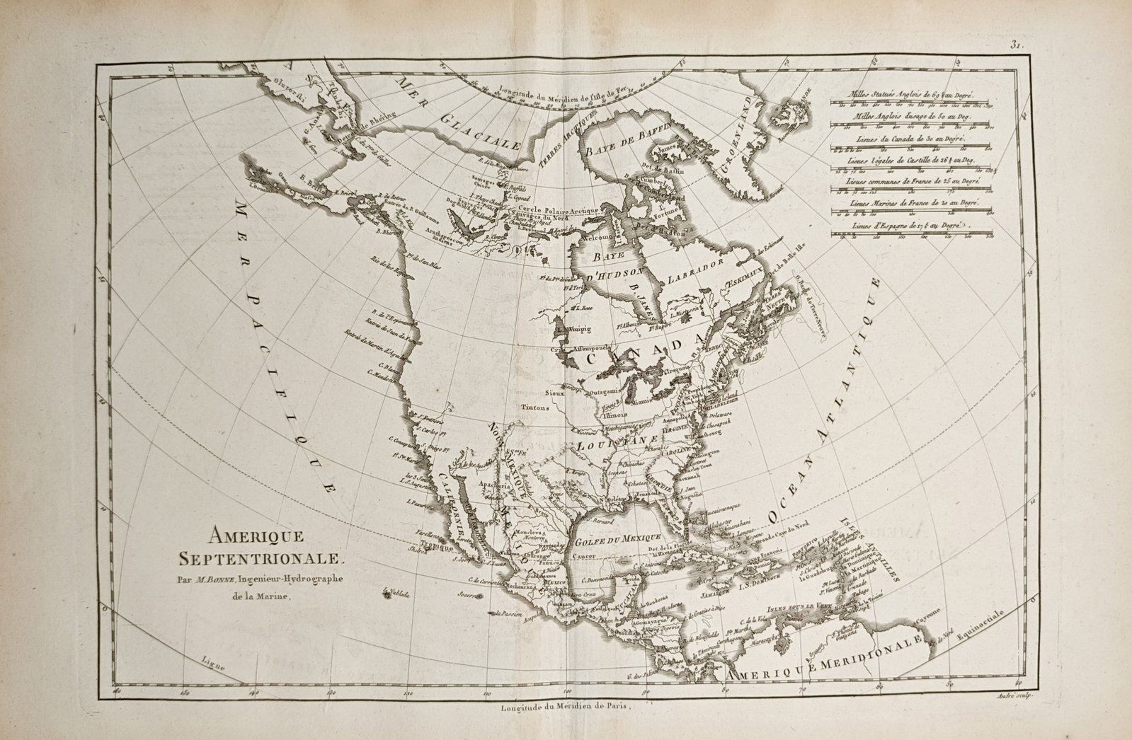 Rigobert Bonne – Map of North America – North America – Engraving (18th Century) (1 of 2)