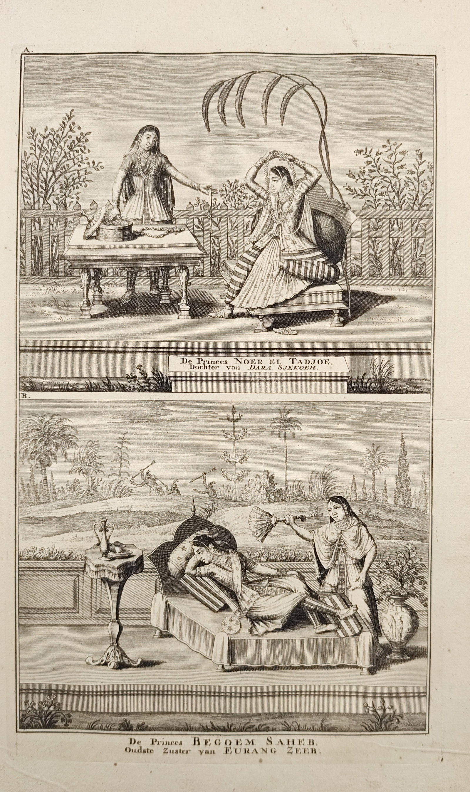 François Valentijn – Mughal Princesses Nur al-Taj and Begum Sahib – Engraving (18th Century) (1 of 2)