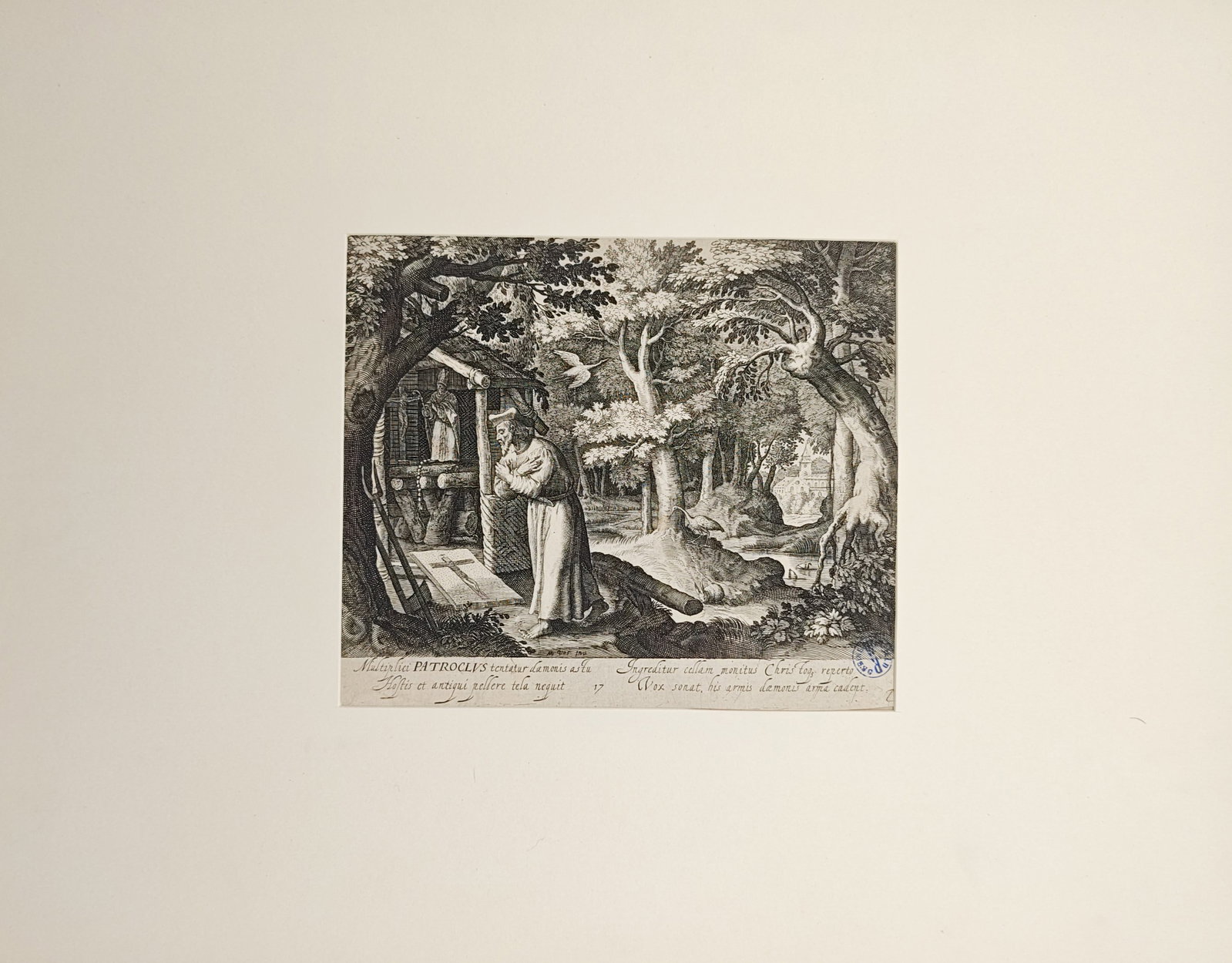 Marten de Vos – Saint Patroclus in Solitude – Engraving (16th Century) (1 of 2)