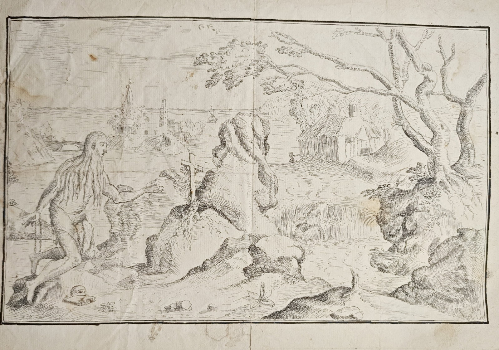 Herman van Swanevelt – Saint Onuphrius in an Italianate Landscape – Etching (17th Century) (1 of 2)