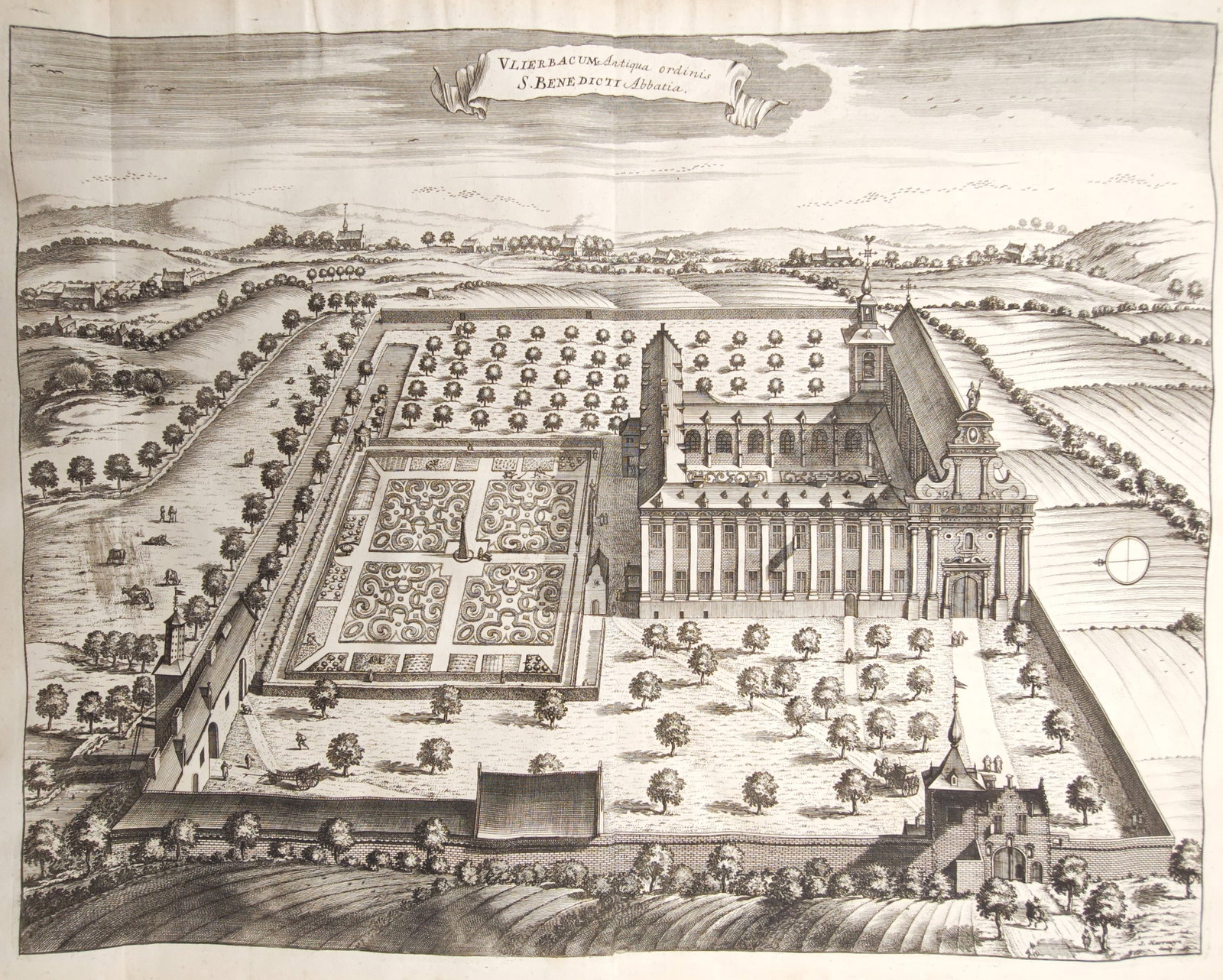Antonius Sanderus – Bird's-Eye View of Vlierbeek Abbey – Engraving (17th–18th Century) (1 of 2)