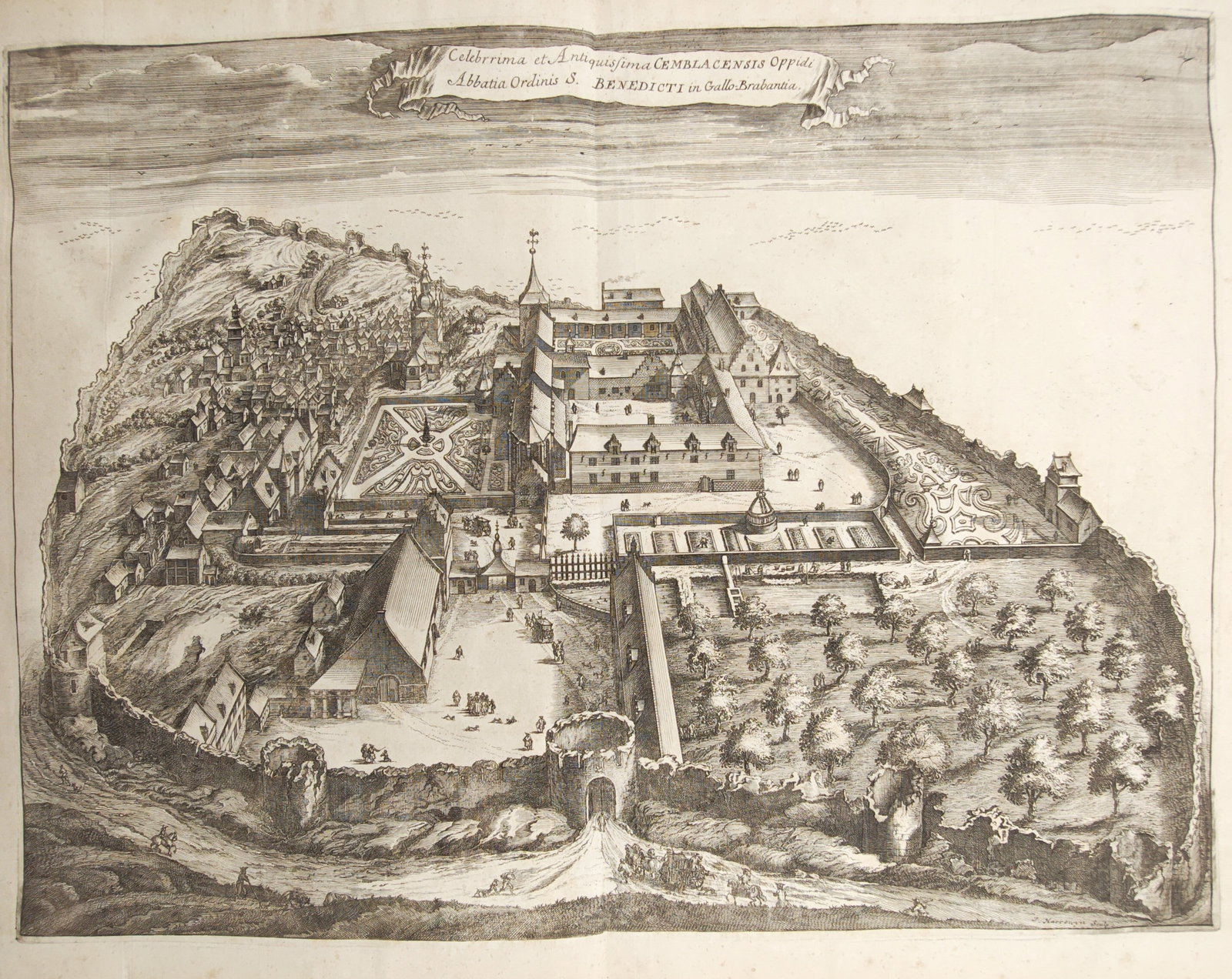 Antonius Sanderus – Bird's-Eye View of Gembloux Abbey – Engraving (17th–18th Century) (1 of 2)