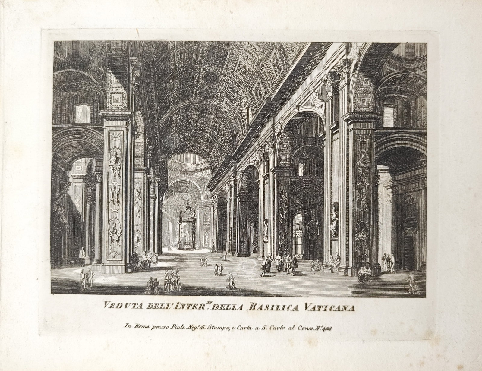 Pietro Parboni – View of the Interior of the Vatican Basilica – Engraving (19th Century) (1 of 2)