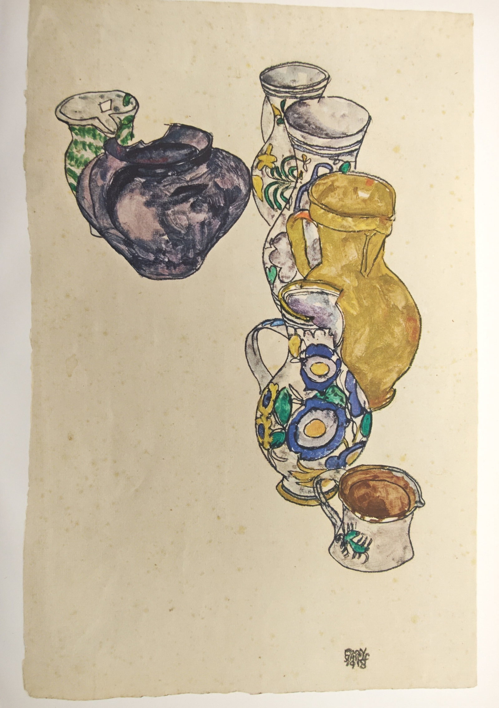 Egon Schiele, after – Still Life with Jugs and Pitchers – Offset lithograph (20th Century) (1 of 2)