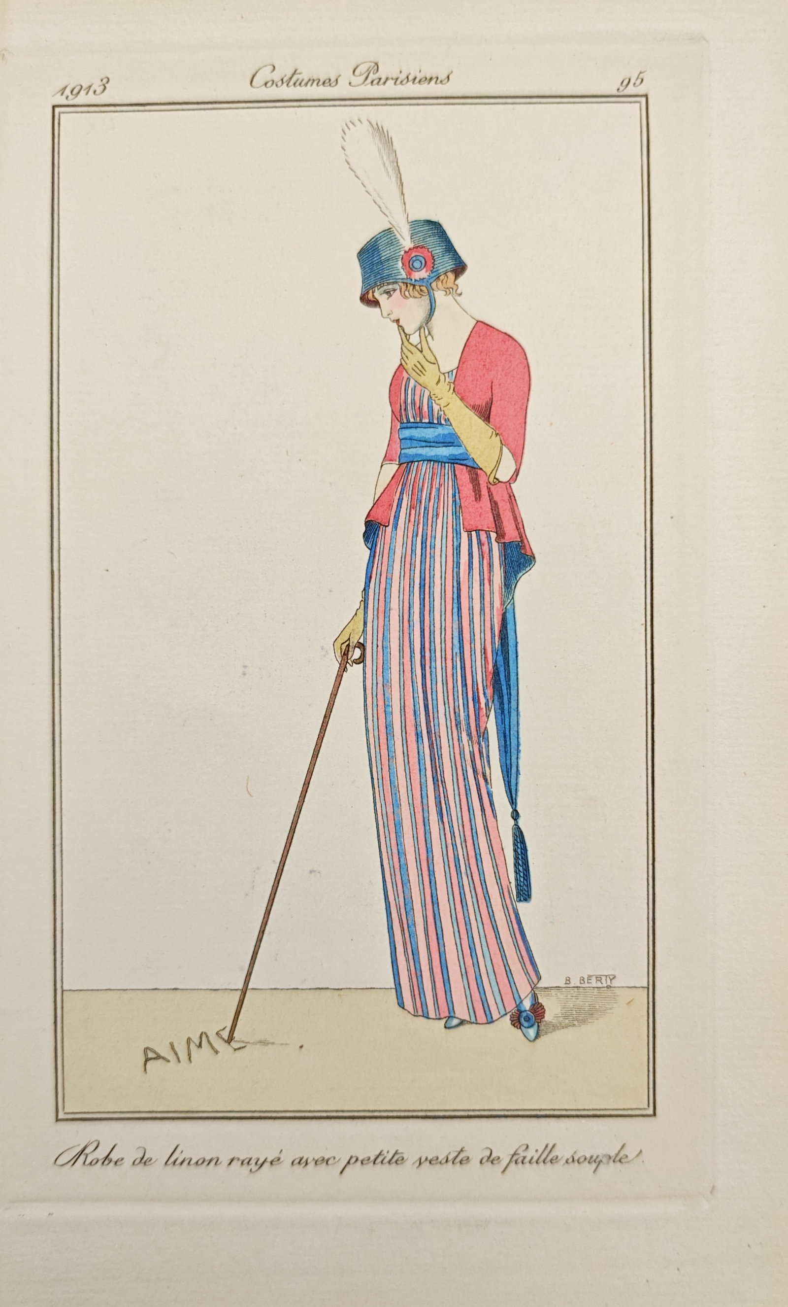 B. Berty – Striped Linen Dress and Faille Jacket – Pochoir (1913) (1 of 2)