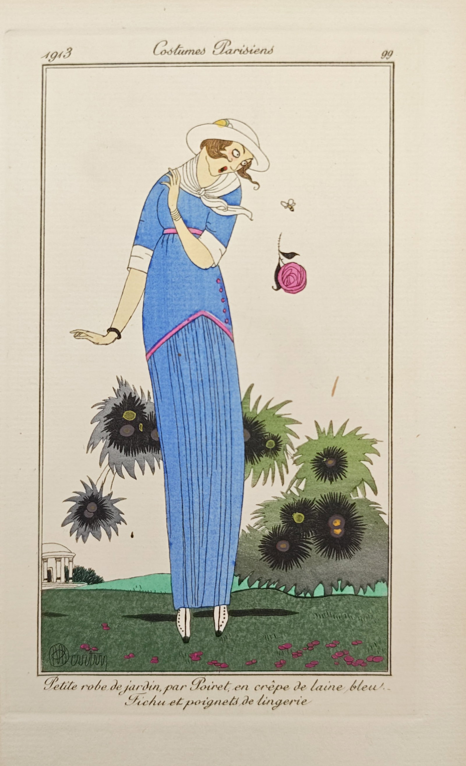 Charles Martin – Poiret Garden Dress in Blue Wool Crepe – Pochoir (1913) (1 of 2)