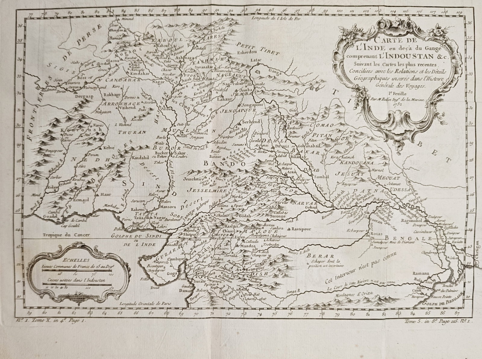 Jacques-Nicolas Bellin – Map of Northern India and Indostan – Asia – Engraving (1752) (1 of 2)