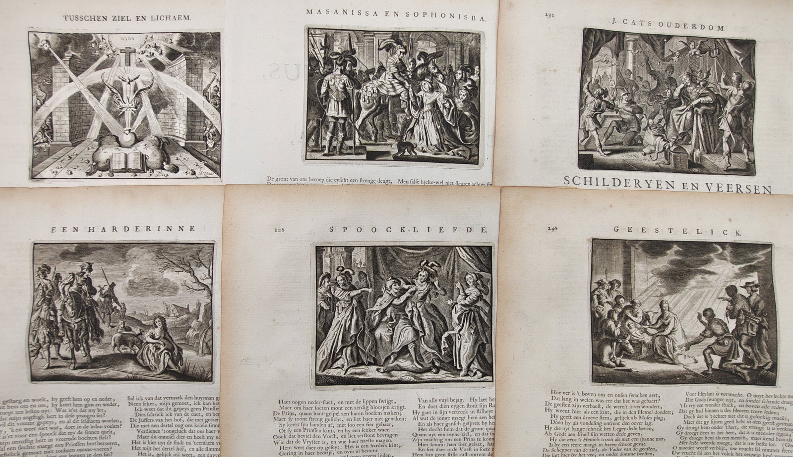 Jacob Cats – Set of 6: Moral Emblems of Soul and Body, Classical Tragedy – Engravings (1 of 2)