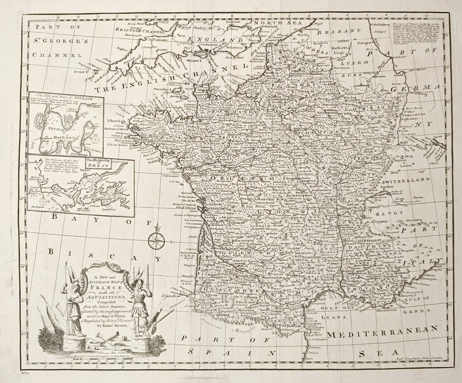Emanuel Bowen – Map of France with Its Acquisitions – France – Engraving (1747) (1 of 2)