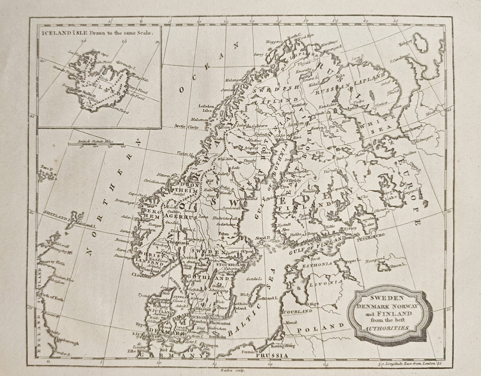 Innes Barlow – Map of Sweden, Denmark, Norway, and Finland – Scandinavia – Engraving (1 of 2)