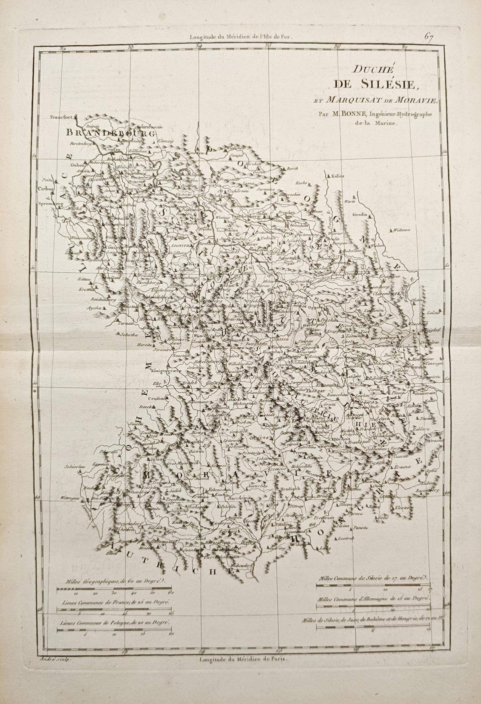 Rigobert Bonne – Map of the Duchy of Silesia and the Margraviate of Moravia – Engraving (1 of 2)