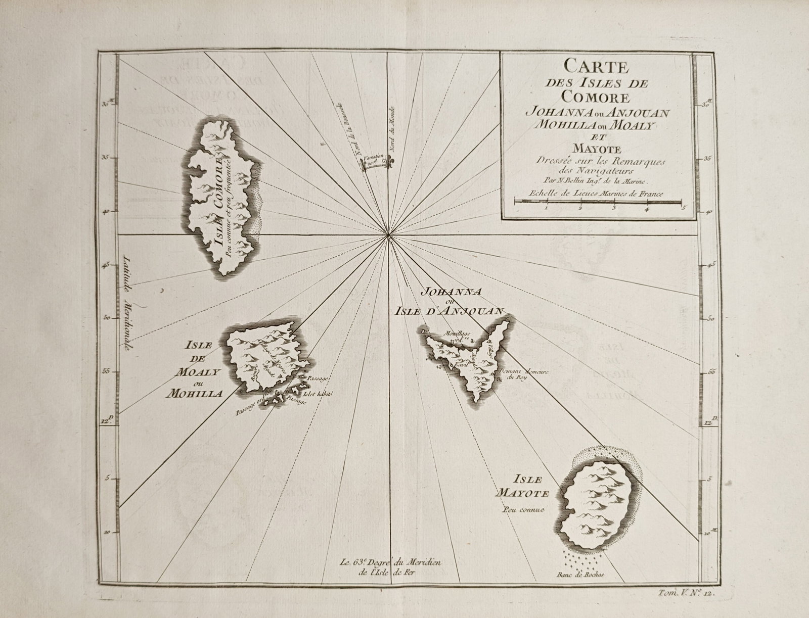 Jacques-Nicolas Bellin – Map of the Comoro Islands – Comoros – Engraving (18th Century) (1 of 2)