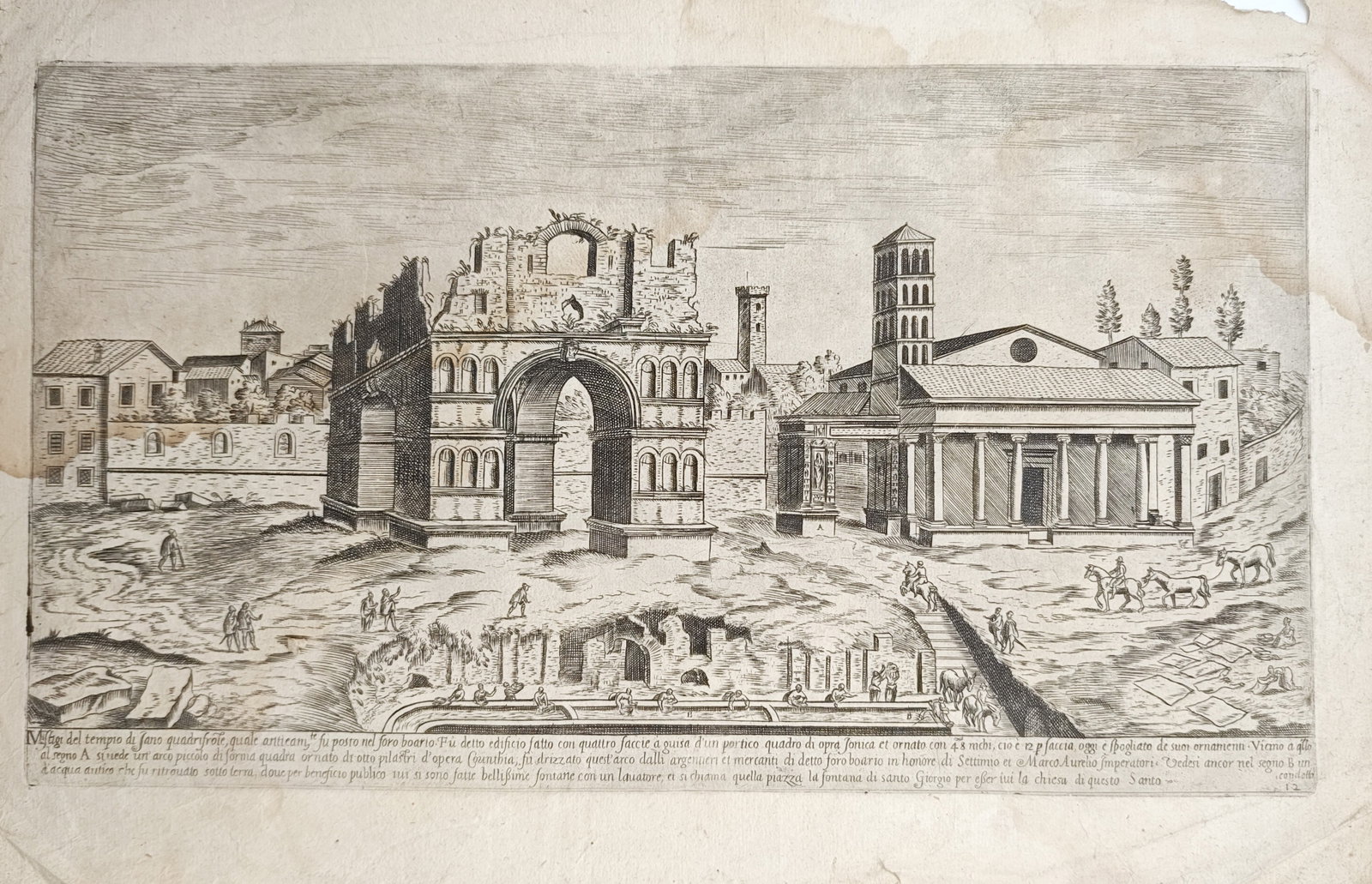 Étienne Dupérac – Arch of Janus and the Church of San Giorgio in Velabro – Etching (16th (1 of 2)