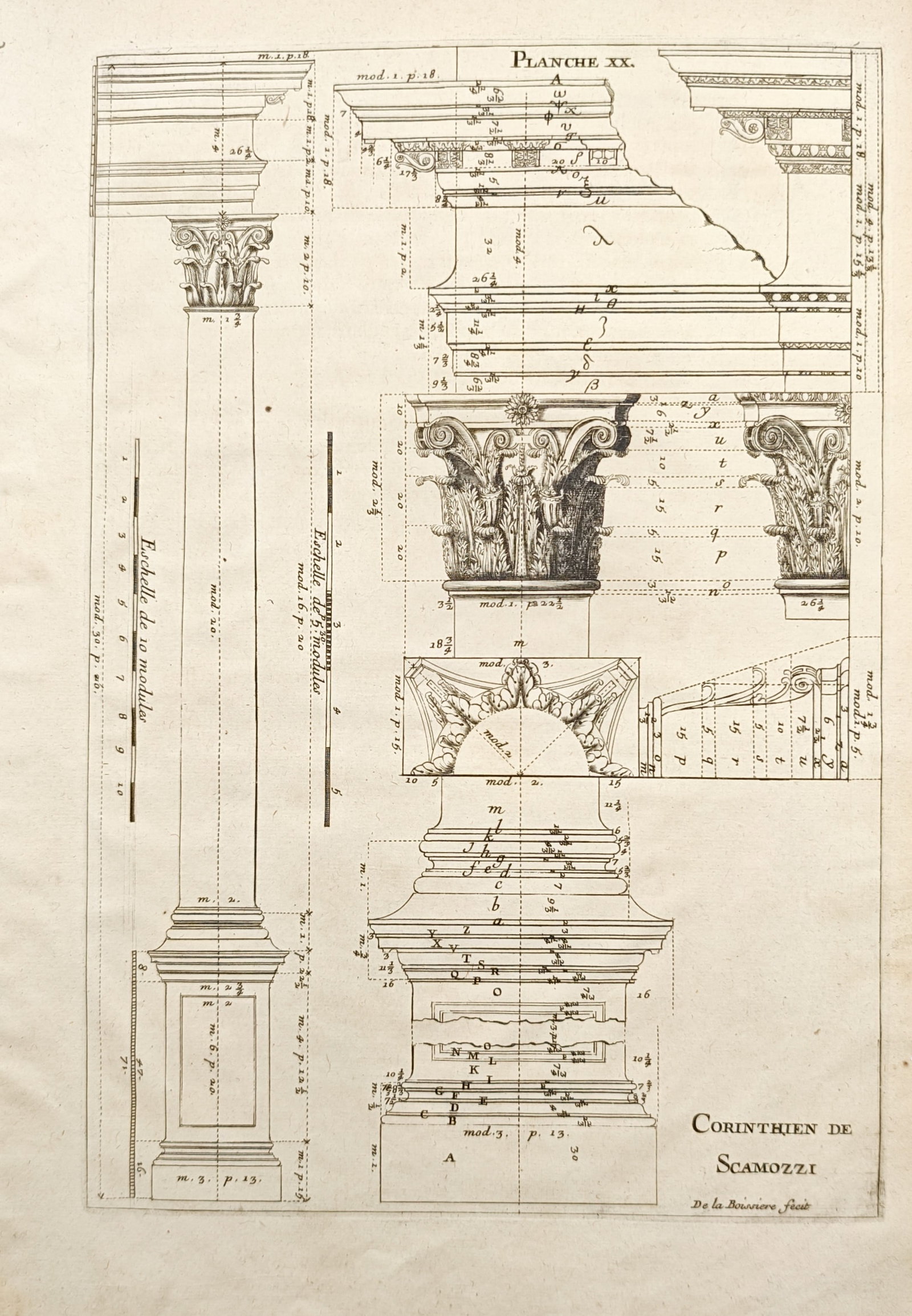 François Blondel – Corinthian Order of Scamozzi – Engraving (17th Century) (1 of 2)