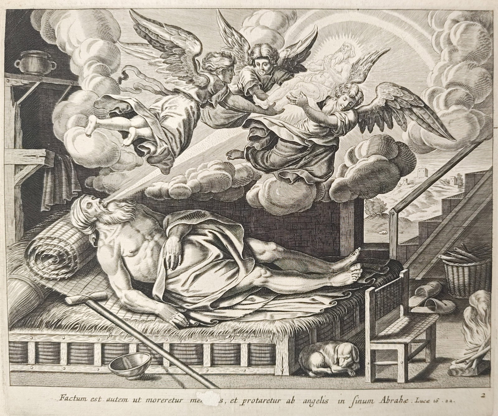 Theodor Galle – The Death of Lazarus – Engraving (17th Century) (1 of 2)