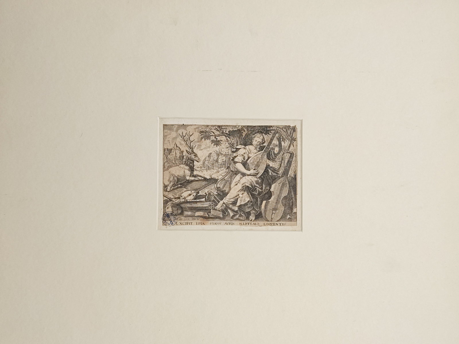 Johann Wilhelm Baur – Allegory of Music – Etching (17th Century): "Music Softens Harsh Hearts and Comforts the Sorrowful" presents a seventeenth-century allegorical depiction of Music personified as a draped classical figure playing a lute amidst an array of musical
