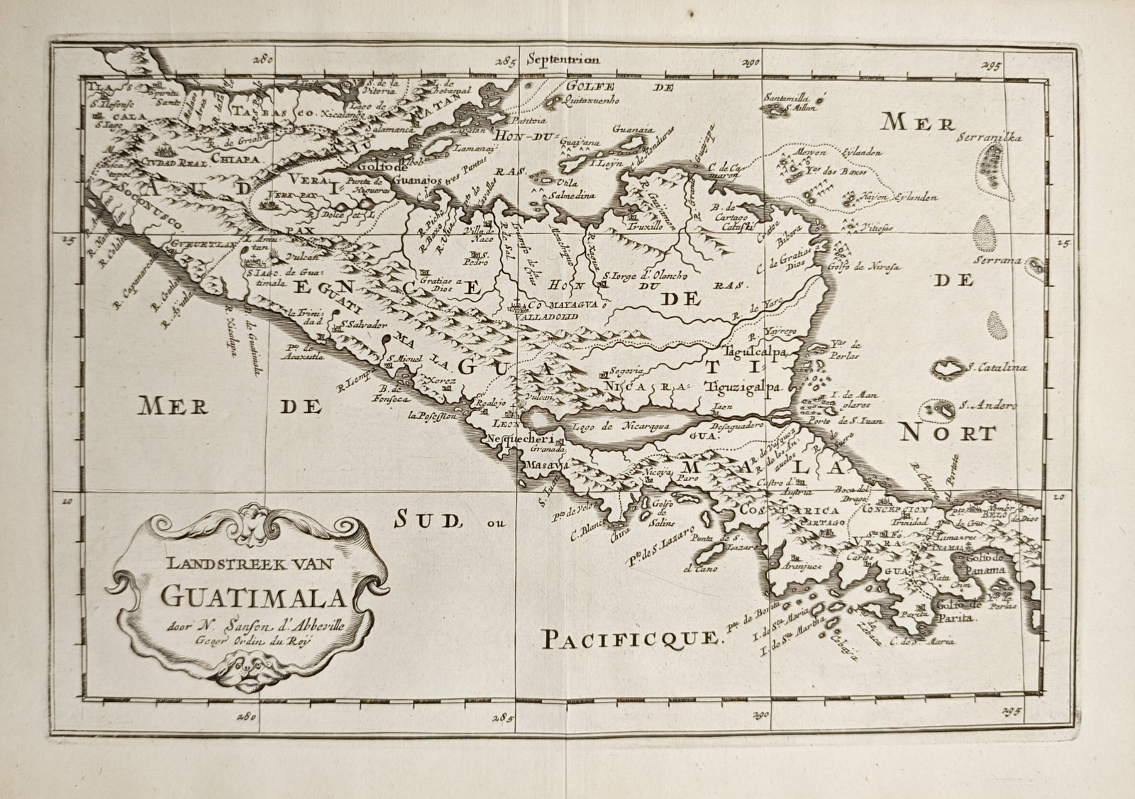 Nicolas Sanson – Map of the Region of Guatemala – Central America – Engraving (17th Century) (1 of 2)