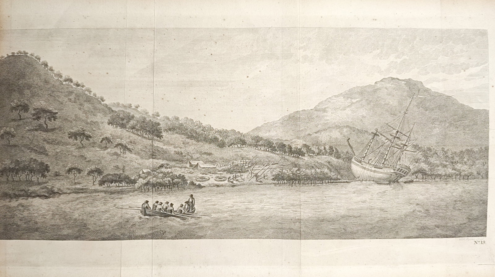 William Byrne – The Endeavour Beached for Repairs on the Coast of New Holland – Engraving (1 of 2)