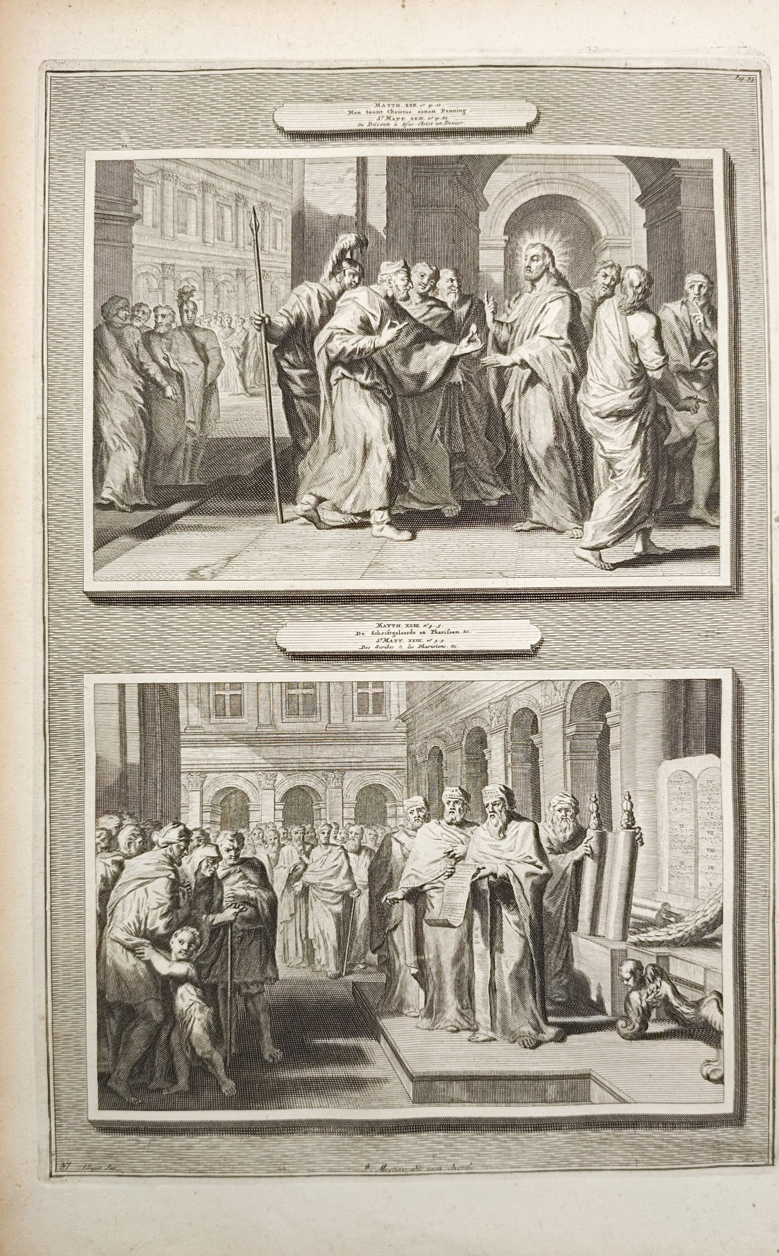 Pieter Mortier – Christ Healing the Sick and Teaching in the Temple – Engraving (circa 1700) (1 of 2)