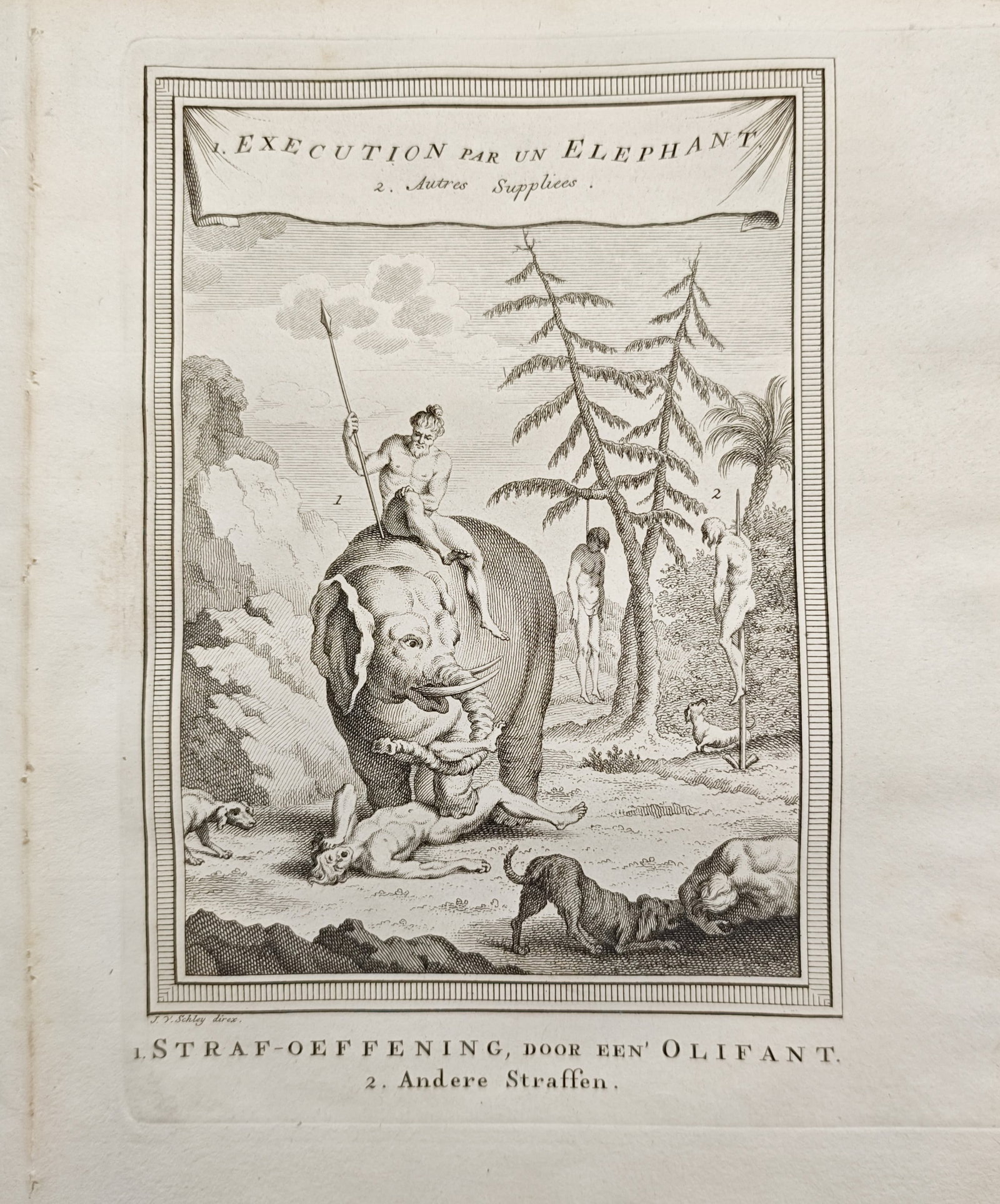 Jakob van der Schley – Execution by an Elephant and Other Punishments – Engraving (18th Century) (1 of 2)