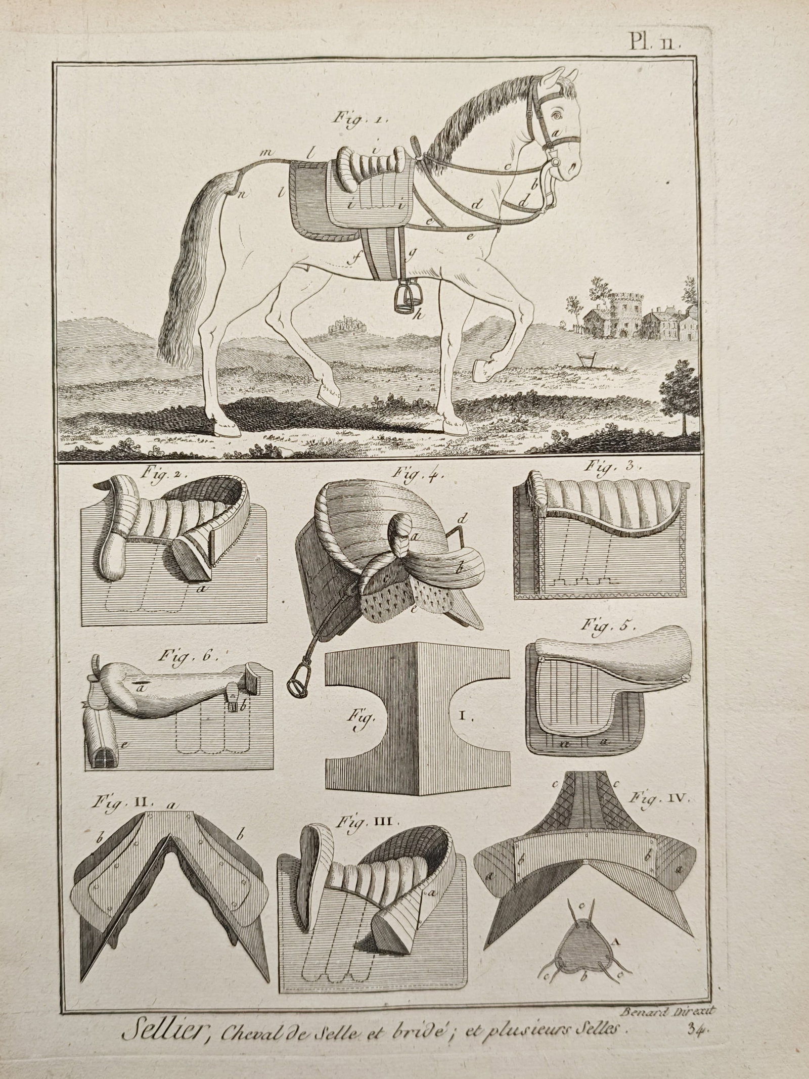 Robert Bénard – Saddler Saddle Horse Bridle and Several Saddles – Engraving (18th Century) (1 of 2)