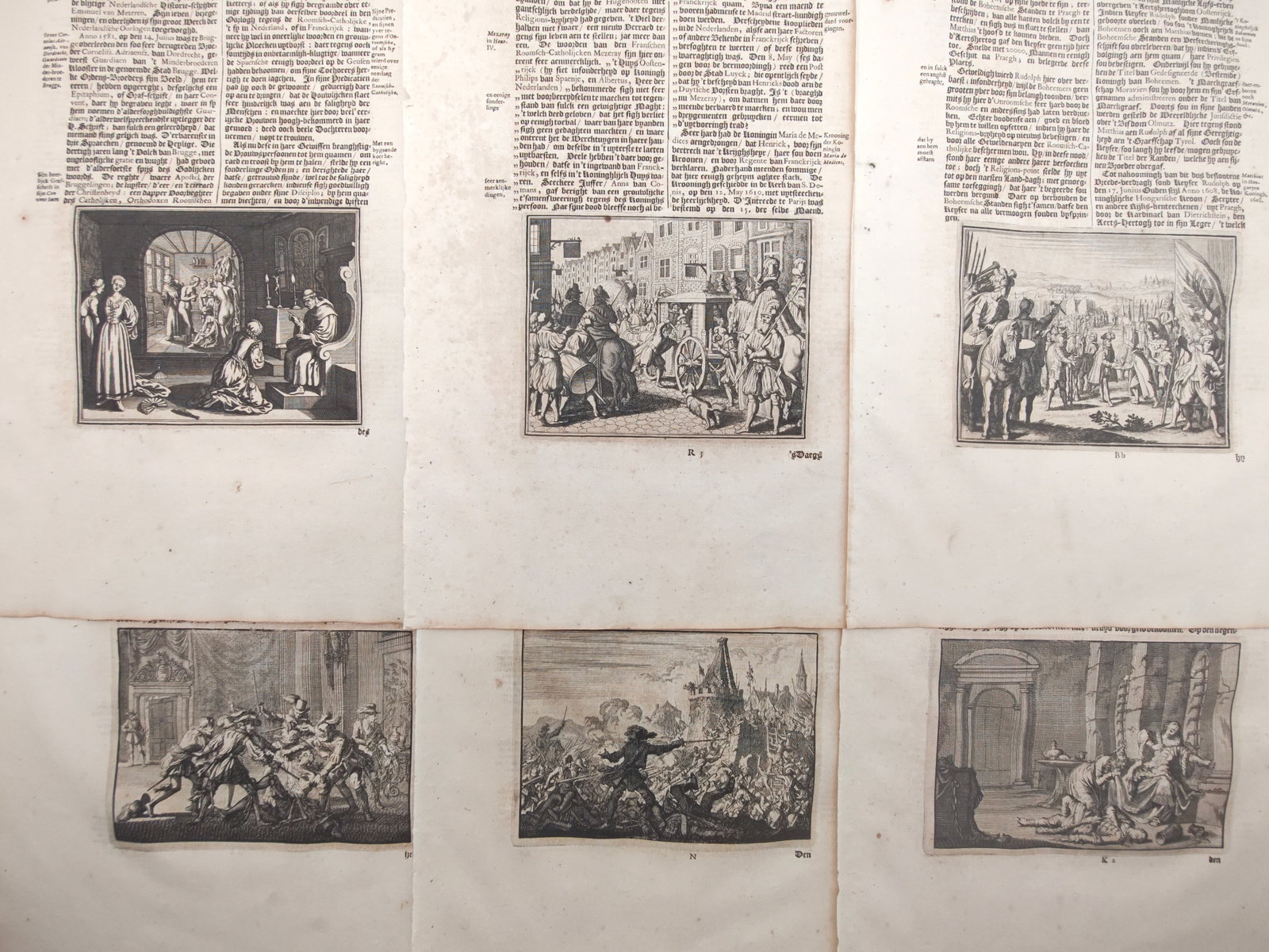 Johann Ludwig Gottfried – Set of 6: Chronicle Leaves with Scenes of Political Upheaval – (1 of 2)