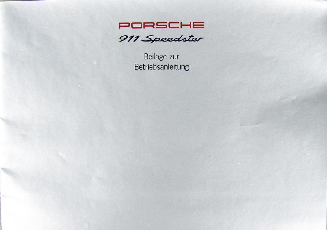 PORSCHE 911 Speedster, supplement to the operating (1 of 1)