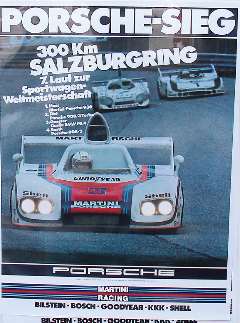 PORSCHE 1976, 2x racing poster "Porsche-Sieg, 300 km: PORSCHE 1976, 2x racing poster "Porsche-Sieg, 300 km Salzburgring", each 101 x 76 cm, design by Strenger, both good condition German Description PORSCHE 1976, 2x Rennplakat "Porsche-Sieg, 300 km Salzb