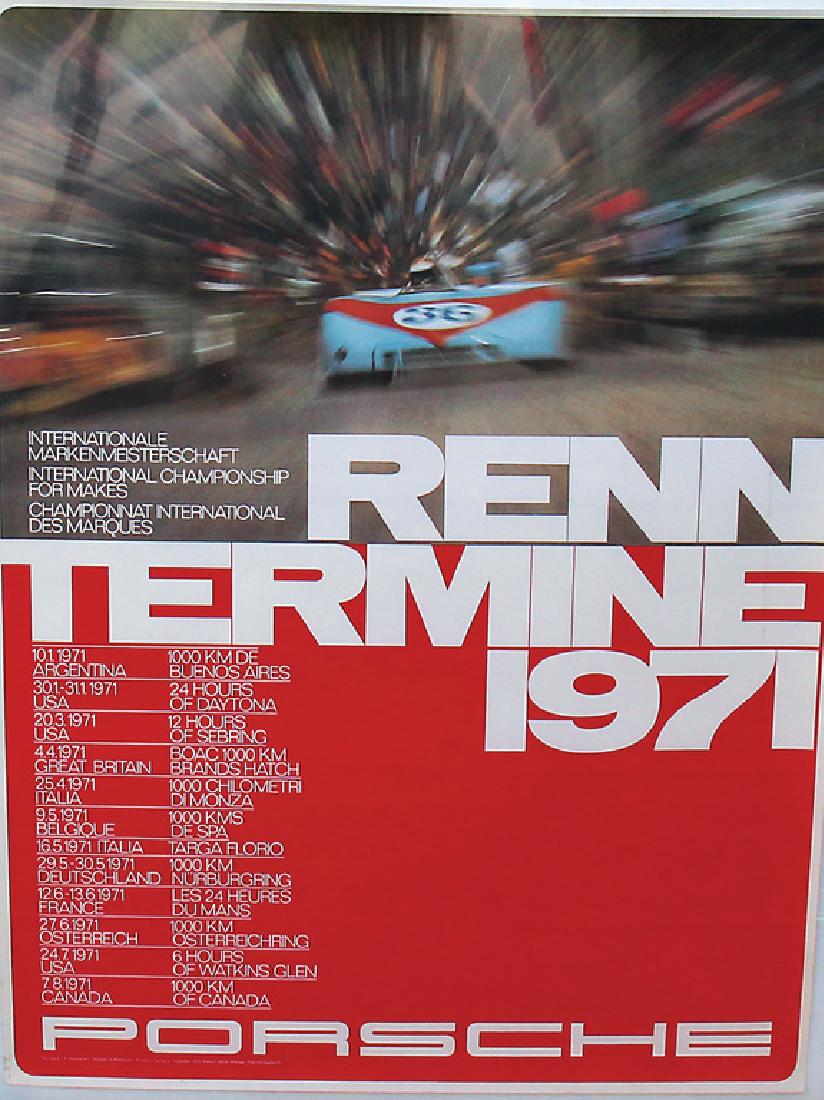 PORSCHE 1970 racing poster racing dates 1971, 101 x 76: PORSCHE 1970 racing poster racing dates 1971, 101 x 76 cm, design by Strenger, good condition German Description PORSCHE 1970 Rennplakat Renntermine 1971, 101 x 76 cm, Entwurf Strenger, guter Zust.