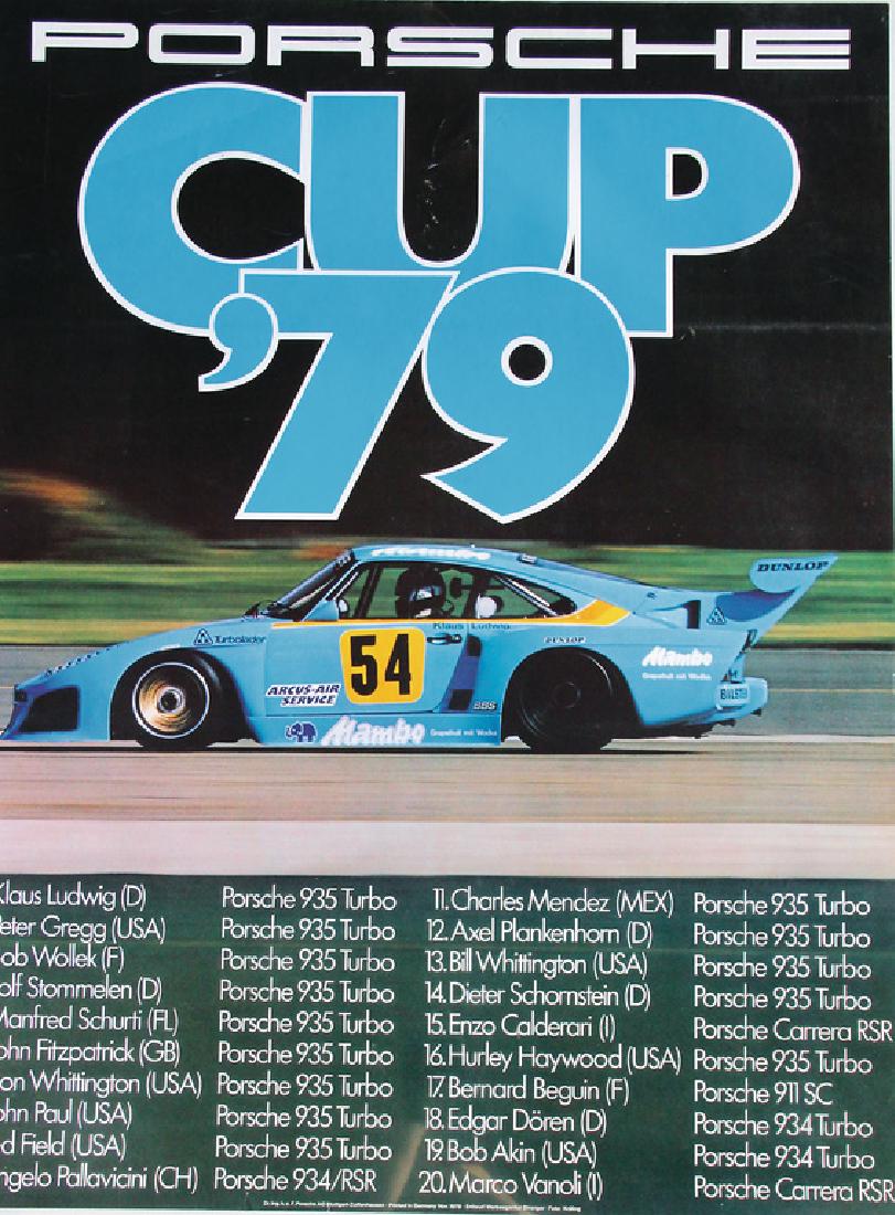 PORSCHE 1979, racing poster Porsche Cup 79, 101 x 76: PORSCHE 1979, racing poster Porsche Cup 79, 101 x 76 cm, design by Strenger, good condition German Description PORSCHE 1979, Rennplakat Porsche Cup 79, 101 x 76 cm, Entwurf Strenger, guter Zust.