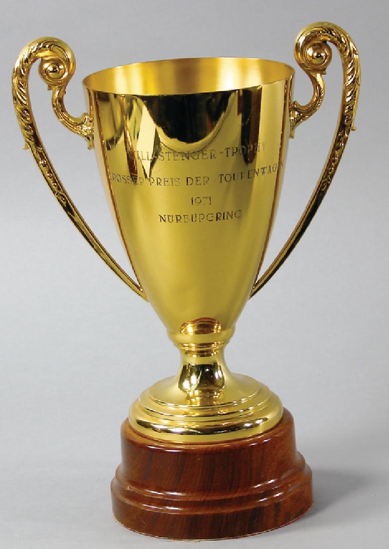 Cup Will-Stenger Trophy, Grand Prix of the touring cars: Cup Will-Stenger Trophy, Grand Prix of the touring cars 1971 NÃ¼rburgring, height c. 38 cm, overall victory Dieter Glemser/Dr. Helmut Marko, good condition German Description Pokal Will-Stenger Trop