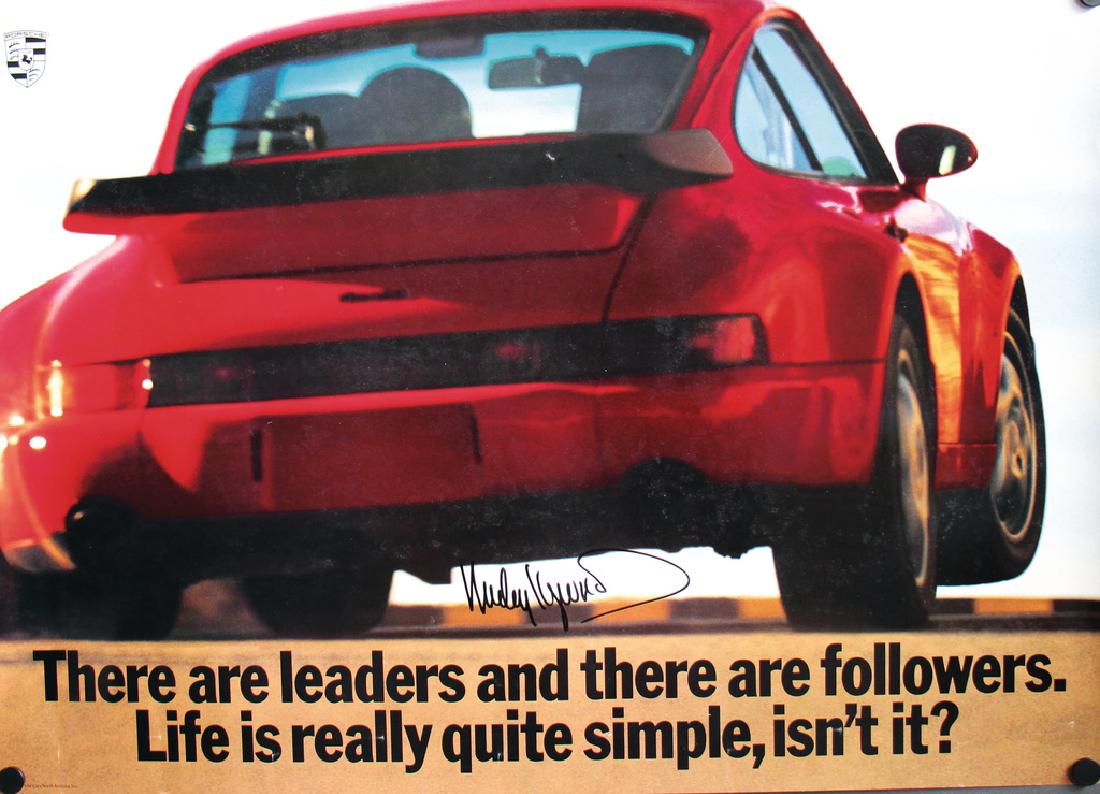 PORSCHE Advertisement poster 911 Turbo production: PORSCHE Advertisement poster 911 Turbo production series 964, 99 x 70 cm, condition 1-2 German Description PORSCHE, Werbeplakat 911 Turbo Baureihe 964, 99 x 70 cm, Zust. 1-2