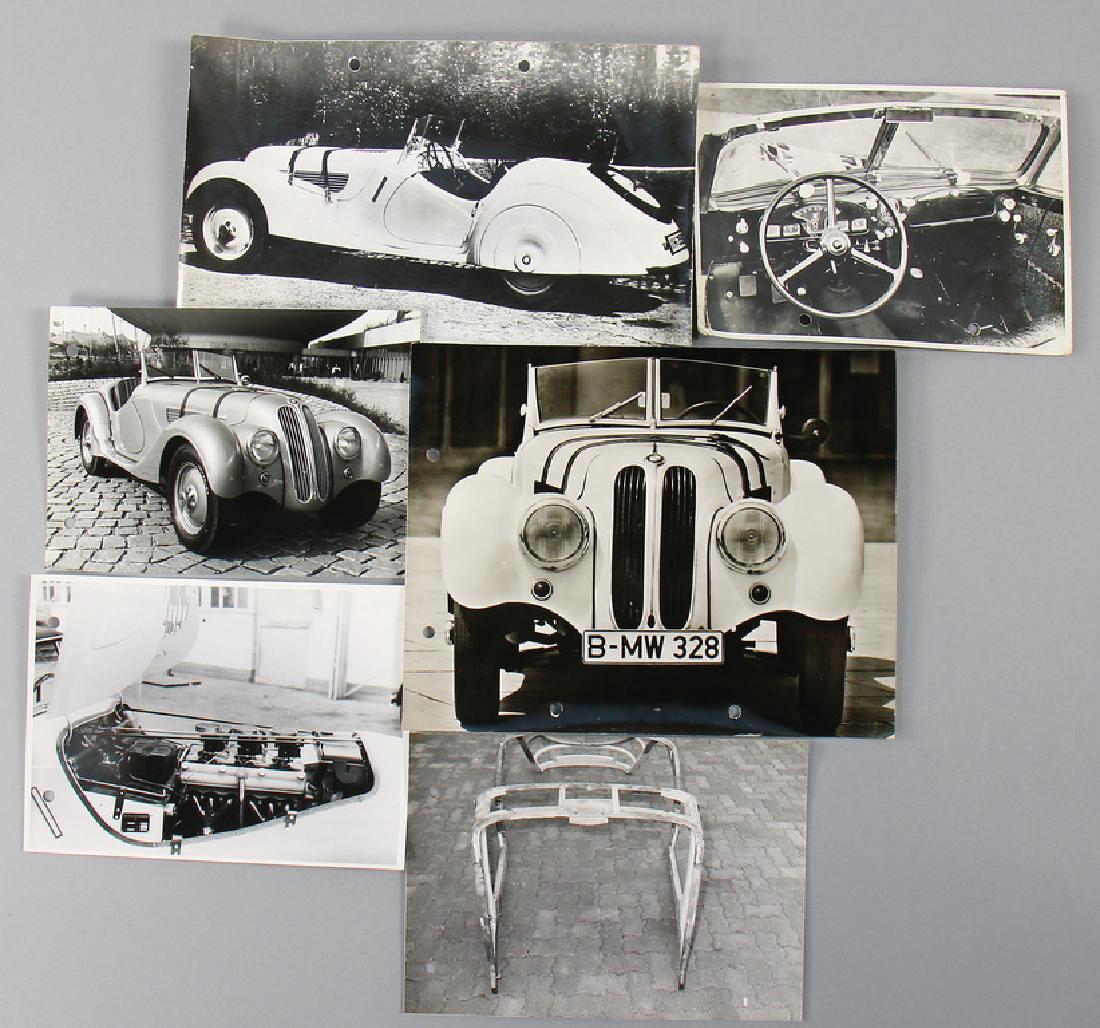 BMW Mixed lot with 6 B/W photos, among them original: BMW Mixed lot with 6 B/W photos, among them original company photo BMW 328 engine compartment, along with it some photos newer date and also 1 photo 328 sub frame of wood German Description BMW, Konv.
