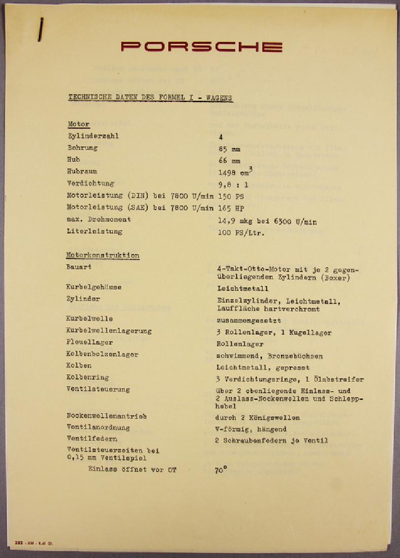 PORSCHE technical data sheet, original print of the (1 of 1)