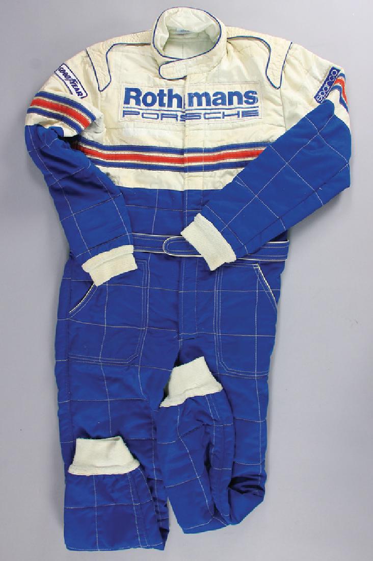PORSCHE/ROTHMANS Sparco race suit '80s, in the colors: PORSCHE/ROTHMANS Sparco race suit '80s, in the colors white and blue, worn but good condition German Description PORSCHE/ROTHMANS Sparco Rennanzug 80er Jahre, in den Farben Weiß und Blau, getragener
