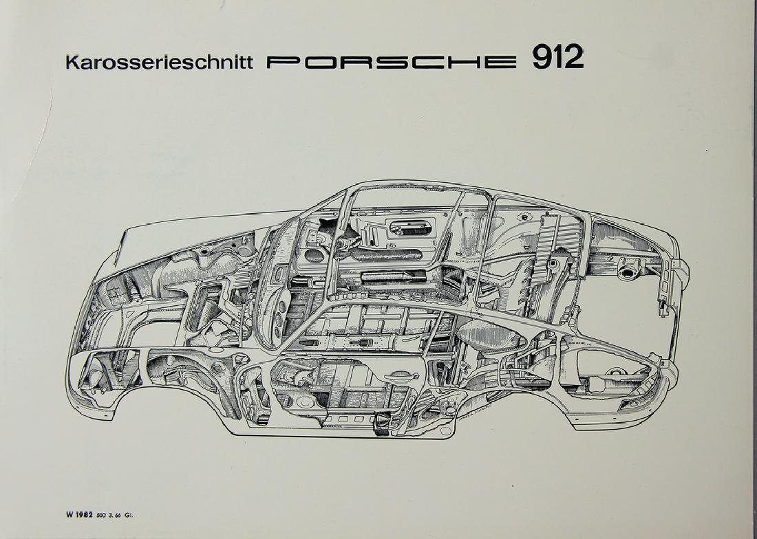 PORSCHE company photo with car body drawing, Porsche (1 of 1)
