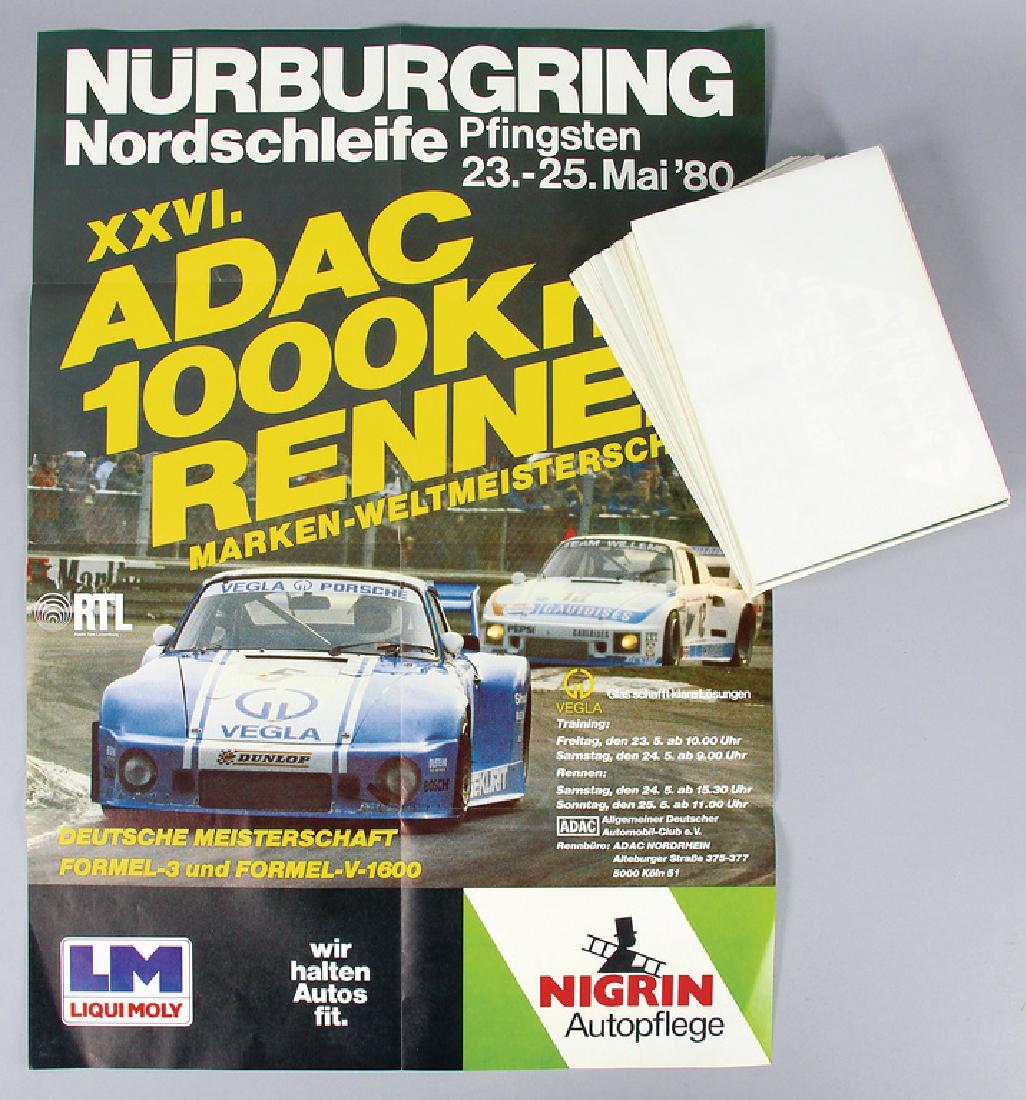 mixed lot with 50 pieces, consists of advertisement: mixed lot with 50 pieces, consists of advertisement posters of the Nürburgring North loop, Whitsun, from May 23rd up to May 25th 1980, with the title 26th ADAC 1000 km race manufacturer's world champ