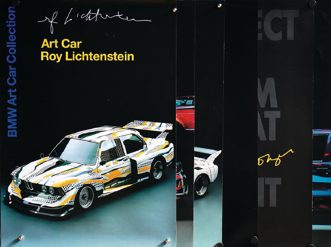 BMW mixed lot of 6 advertising posters "BMW Art Car: BMW mixed lot of 6 advertising posters "BMW Art Car Collection" F. Stella, David Hockney, Ernst fox, Roy Lichtenstein, Ken Done and Jenny Holzer, 84 x 60 cm, good condition German Description BMW Konv