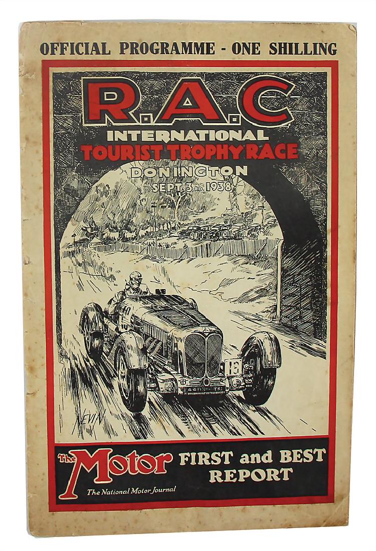 programme booklet "R.A.C. International Tourist Trophy: programme booklet "R.A.C. International Tourist Trophy Race, Donington", September 3rd 1938, used condition, cover is nearly loose, German Description Programmheft R.A.C. International Tourist Trophy 