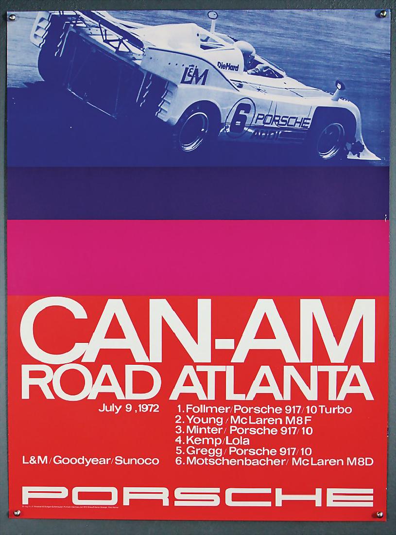 PORSCHE July 1972 racing poster Cam Am Road Atlanta, (1 of 1)