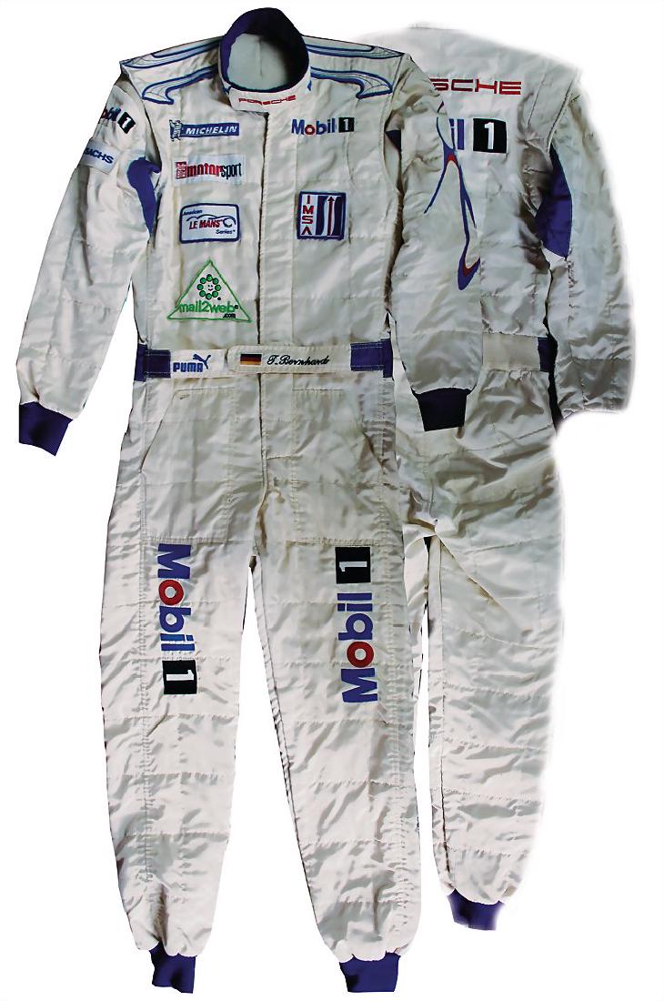 PORSCHE factory team driver race suit of Timo Bernhard: PORSCHE factory team driver race suit of Timo Bernhard from the American Le Mans Series in a Porsche 906 GT3 RS, this car take the second place at the 12 hours of Sebring in the American Le Mans Serie
