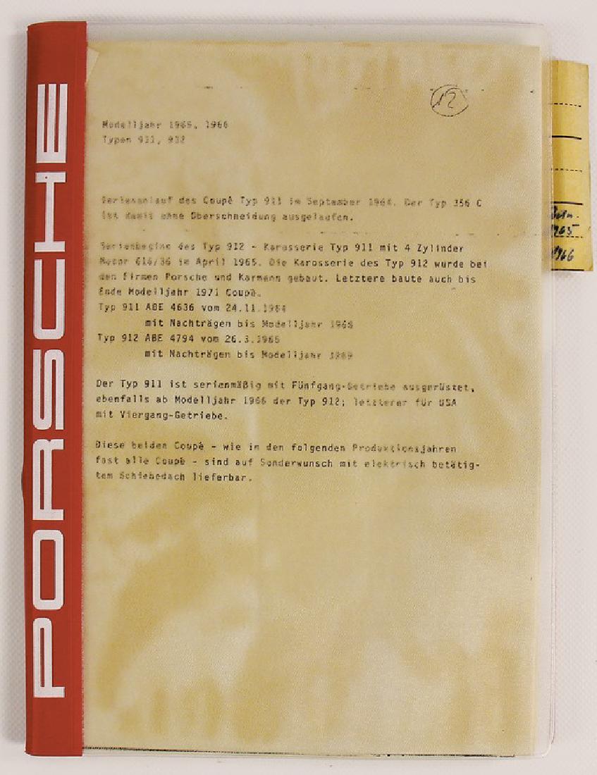 PORSCHE model year 1964-1966, Porsche folder: PORSCHE model year 1964-1966, Porsche folder development department "Porsche 901/902/911/912", engineering drawings, memos, descriptions etc., original factory copies '70s, 63 pages German Description