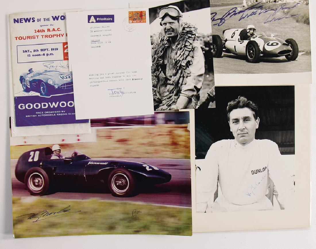 mixed lot with 5 pieces, 6 original autographs by: mixed lot with 5 pieces, 6 original autographs by different racing driver from the '50s, racing programme of the Tourist Trophy 1959 with autograph Roy Salvadori and Tony Brooks, original B/W photo To