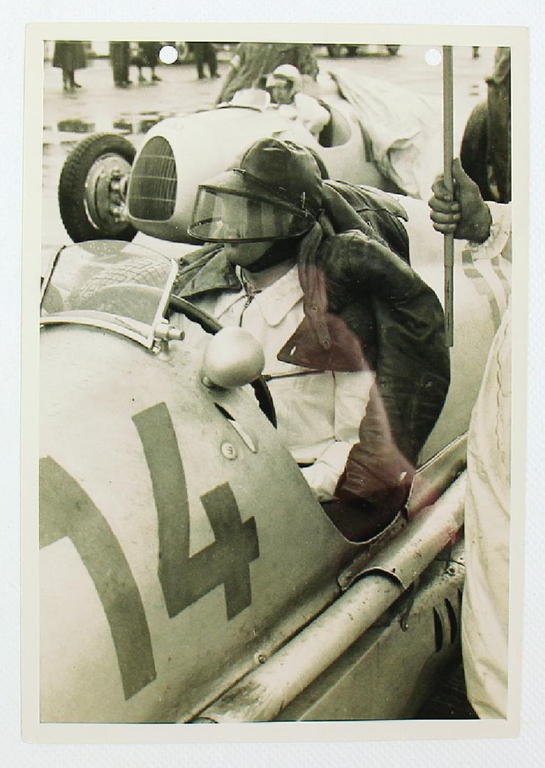 MERCEDES-BENZ original B/W photo, Eifel race 1938,: MERCEDES-BENZ original B/W photo, Eifel race 1938, Hermann Lang with start number 14 (fifth place) in a W25, c. 22cm x 15cm, punched otherwise good condition German Description MERCEDES-BENZ Original 