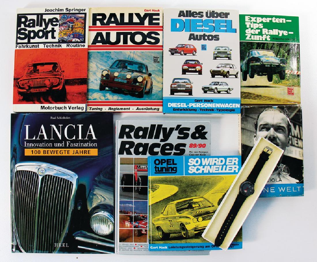 mixed lot with 9 pieces with 8 books: Bonetto -: mixed lot with 9 pieces with 8 books: Bonetto - "Experten Tipps der Rallye Zunft", Caracciola - "Meine Welt", Springer - " Rallye Sport", Gert Hack - "Rallye Autos" and "alles über Diesel Autos", "Ra