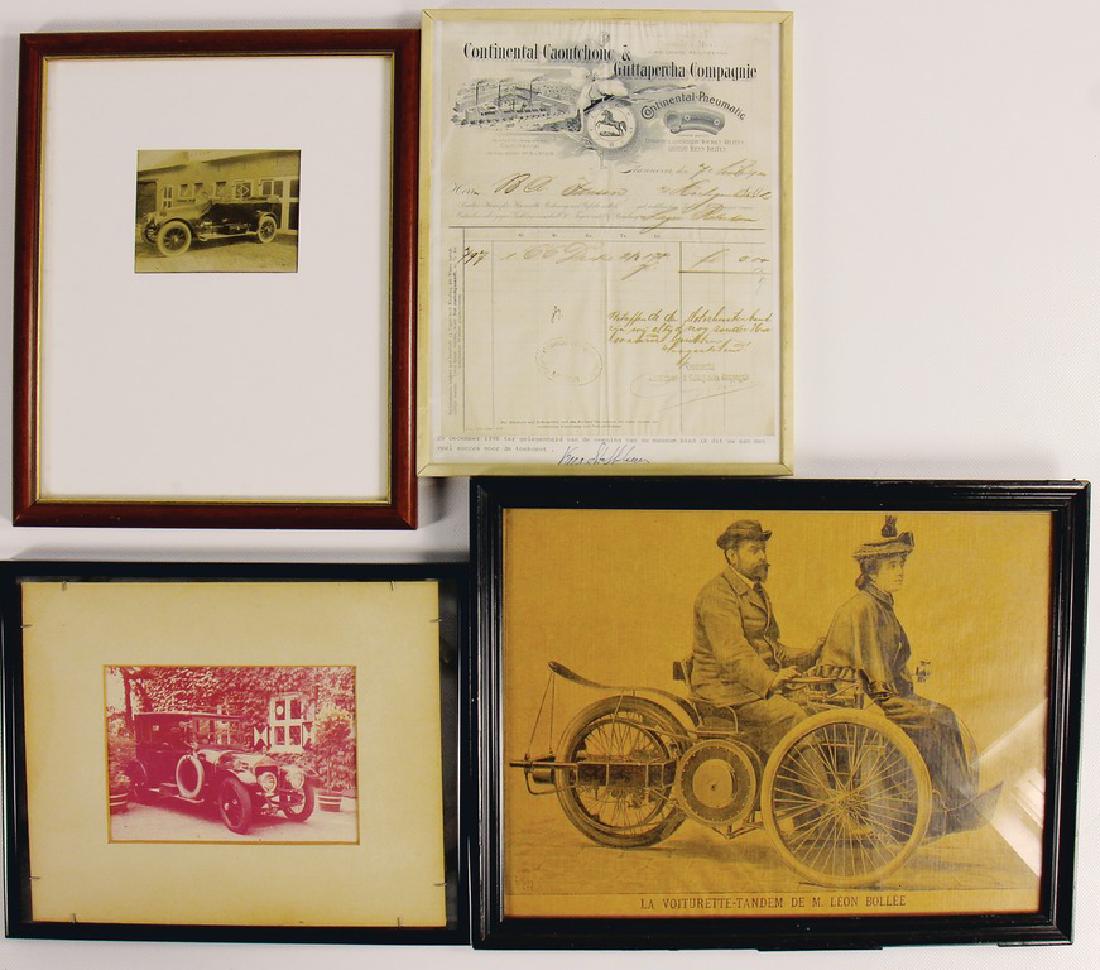 mixed lot with 9 pieces, various historical original: mixed lot with 9 pieces, various historical original documents and original B/W photographies, pre-war era, regarding Talbot-Lago, Continental, Léon-Bollée, Fiat, partially in the original frame, fo