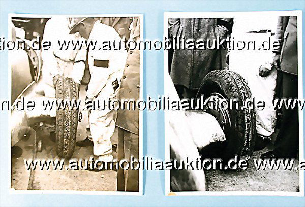 MERCEDES BENZ, mixed lot 2 b/w-photos, large-form: English Description: MERCEDES BENZ, mixed lot 2 b/w-photos, large-format, Grand Prix of Germany Nürburgring 1935, the both photos are showing the burst back tire at Manfred von Brauchitschs W 25 (24