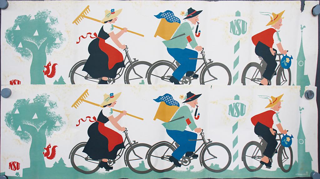 mixed lot of 10 advertising posters among it 3x "Mit: mixed lot of 10 advertising posters among it 3x "Mit Bosch gerüstet - Gut die Fahrt", "Ordnung und Sauberkeit Dunlop", Dunlop Ballon bicycle tires, "Fichtel und Sachs Torpedo Freilauf", "Sachs Motor